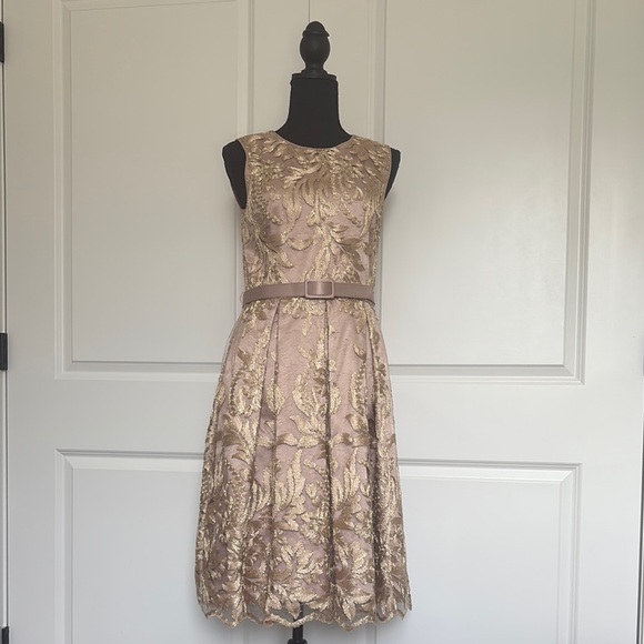Eliza J Dresses & Skirts - Eliza J Gold A-Line Midi Dress Sleeveless Crew Neck